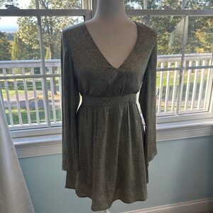 Sage Long Sleeve Leopard Print Dress